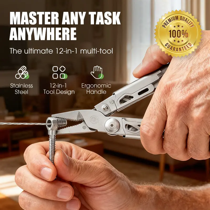 12-in-1 Klappbares Multitool mit Zange | Kompakt für Alltag, Haushalt & Outdoor | 3Cr13 Edelstahl, rostbeständig | Verriegelbar