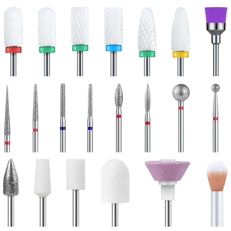 21pcs Ceramic Diamond Carbide Nail Drill Bits Set