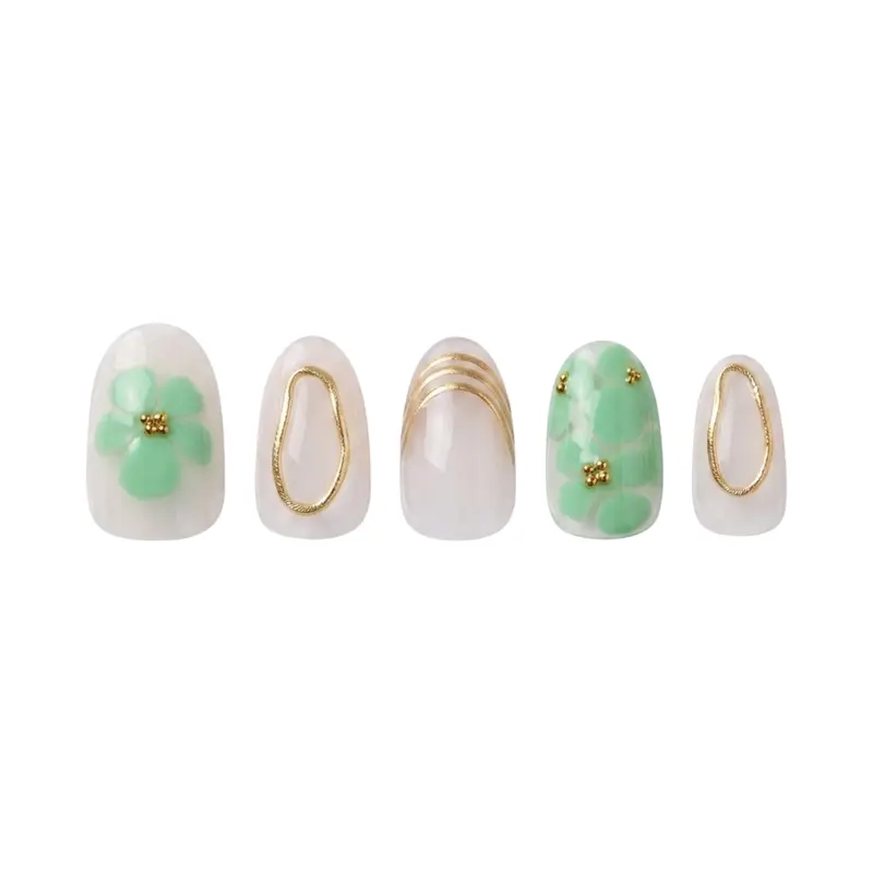 24 pcs Press On Nails Gold Mint