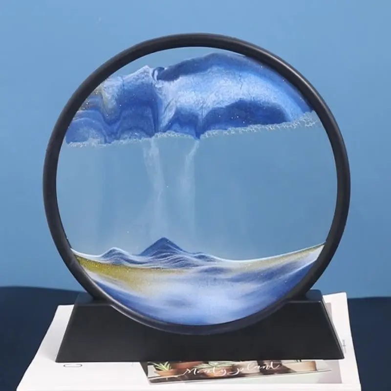 3D-Sandkunst-Bilderrahmen 18 × 19 cm | Beruhigende bewegte Sandlandschaften | Manuell drehbar | Gehärtetes Glas & Quarzsand