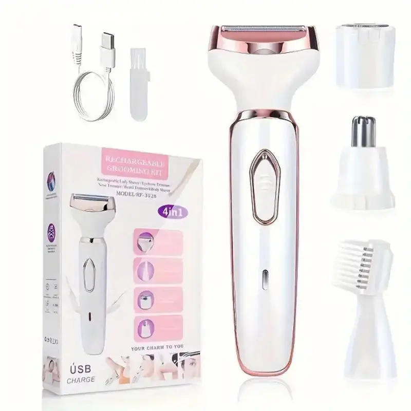 4-in-1 Elektrorasierer für Frauen kabellos | 4 Aufsätze