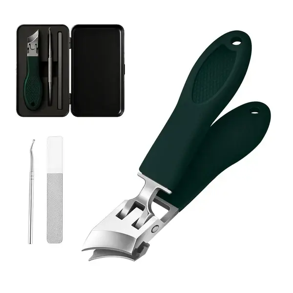 Abgewinkelter Nagelknipser mit Spritzschutz – PrecisionEdge | Weite Öffnung für dicke Nägel | Rutschfester PVC-Griff, 3 Farben