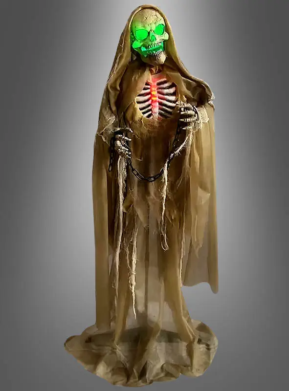 Animierter Reaper 166 cm stehend | Lebensgroßes Halloween Skelett mit Bewegung, Licht, Sound und Geräuschsensor für Indoor