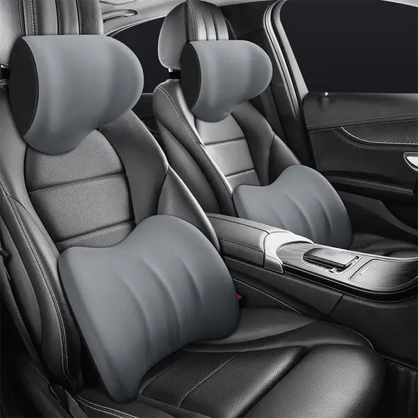 Auto Nackenkissen & Lendenkissen Set | Ergonomisches Memory-Schaum Kopfstützenkissen mit verstellbarem Gurt