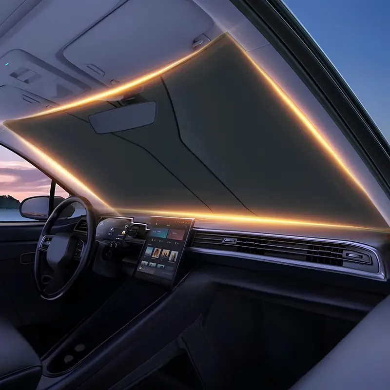 Auto Windschutzscheiben-Sonnenblende mittelgroß | Faltbarer UV- & Hitzeschutz für Kleinwagen | Mit Tasche & Lenkradabdeckung