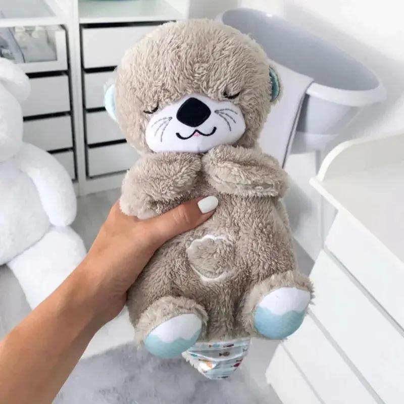 Baby Beruhigungskuscheltier 30 cm | Atembewegung, sanftes Licht & Klänge | Bis 30 Min Timer, Lautstärke | Waschbar