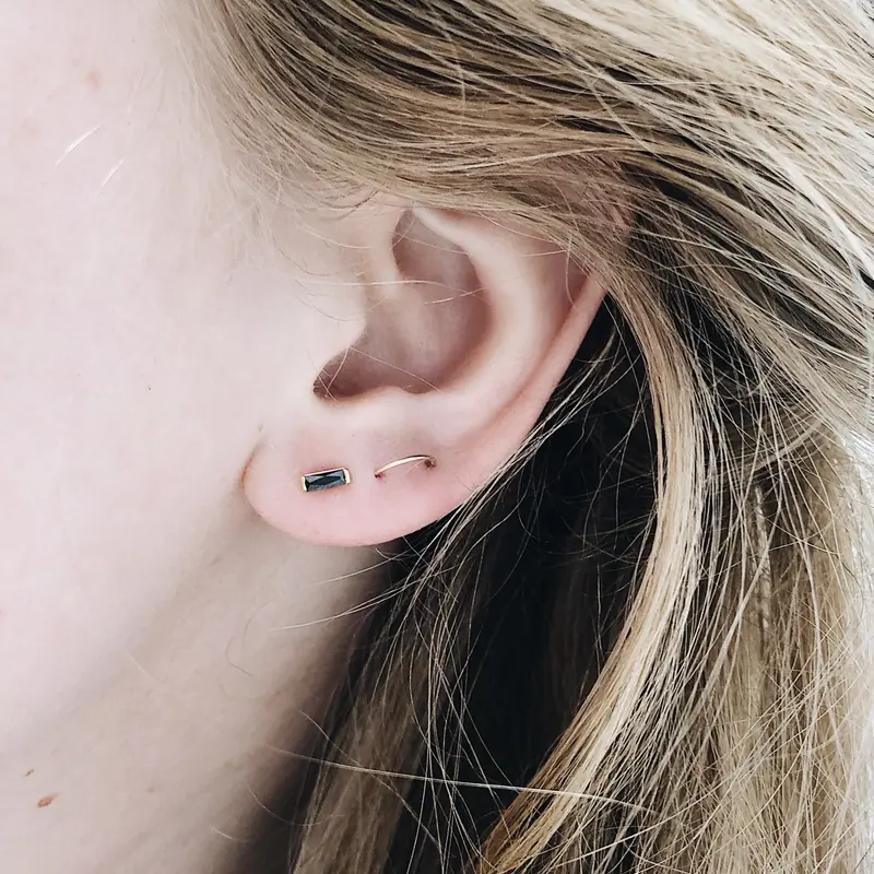 Baguette Cut Studs - Black Zirconia