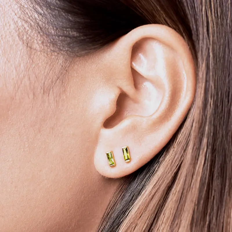 Baguette Cut Studs - Olive Peridot