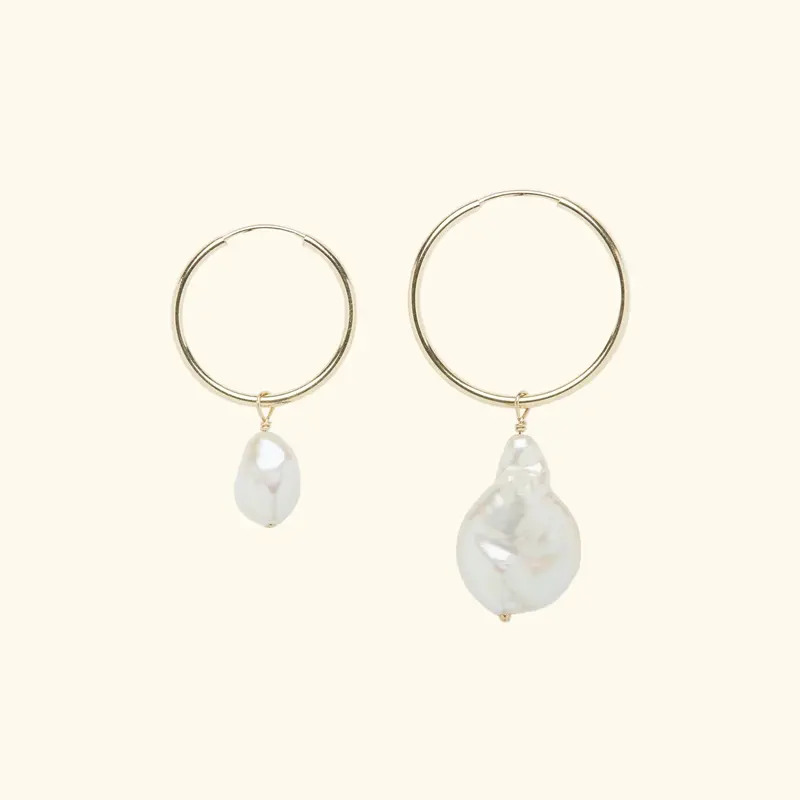 Baroque Pearl Charm Hoops