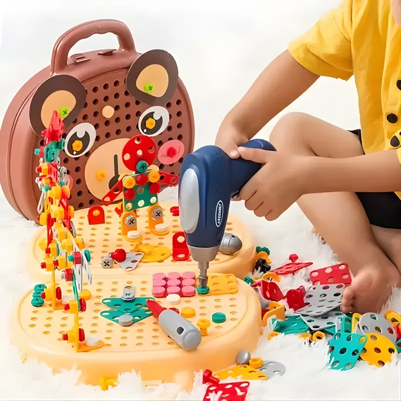 BauBohrer™ Montessori Bau- & Bohrset | 2D & 3D Kreativspiel | Fördert STEM-Fähigkeiten & Feinmotorik