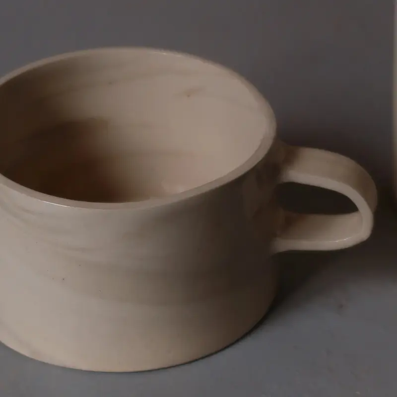 Beige Marbled Handle Large Mug - Low