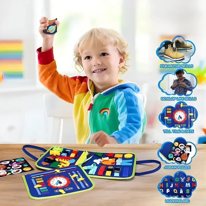 BeschäftigtBuch™ Montessori Busy Book | Fördert Feinmotorik & Selbstständigkeit | 19 Lernaktivitäten