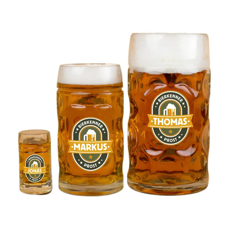 Bierseidel mit Gravur | Personalisierter Bierkrug mit Name in 1 l, 0,5 l oder 4 cl als Geschenk für Bierkenner