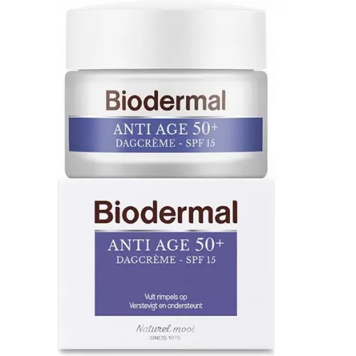 Biodermal Anti Age dagcrème 50+ - Dagcrème met hyaluronzuur en vitamine E - met - SPF15 - Helpt rimpels verminderen - 50ml