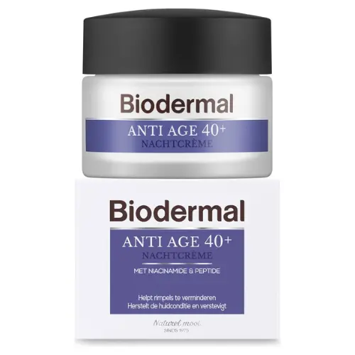 Biodermal Anti Age nachtcrème 40+ - Nachtcrème met niacinamide & peptide - Herstelt de huidconditie en verstevigt - 50ml
