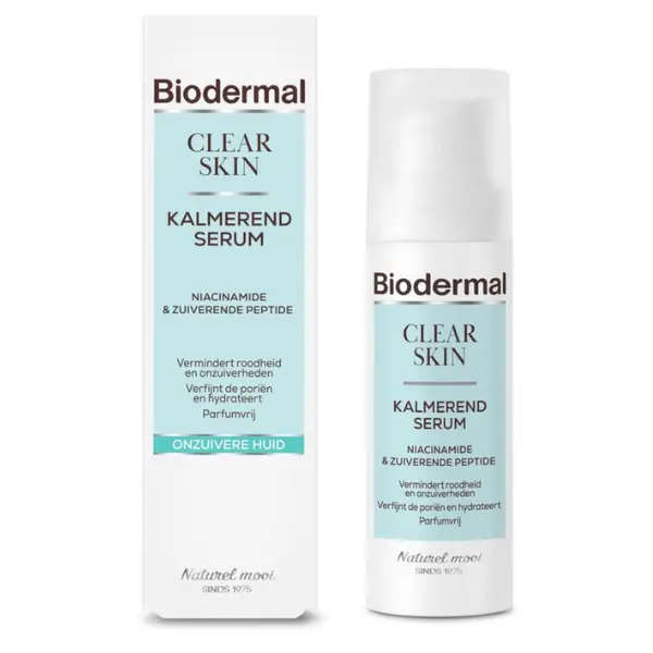 Biodermal Clear Skin Kalmerend Serum, 30 ml - met Niacinamide en zuiverende Peptide, Vermindert roodheid en onzuiverheden, Verfijnt de poriën en hydrateert, Parfumvrij