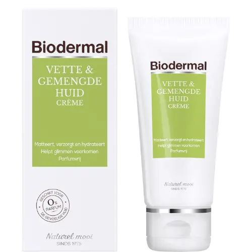 Biodermal Dagcreme Vette & Gemengde Huid - 50ml - Helpt glimmen voorkomen