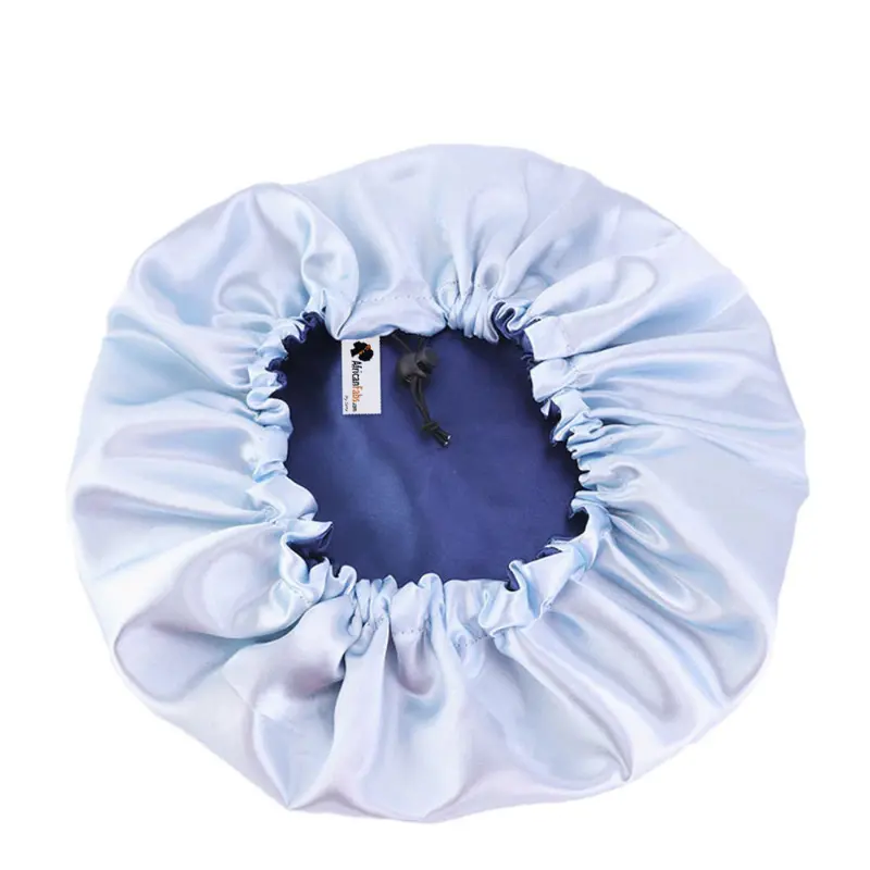 Blue Satin Hair Bonnet Reversable