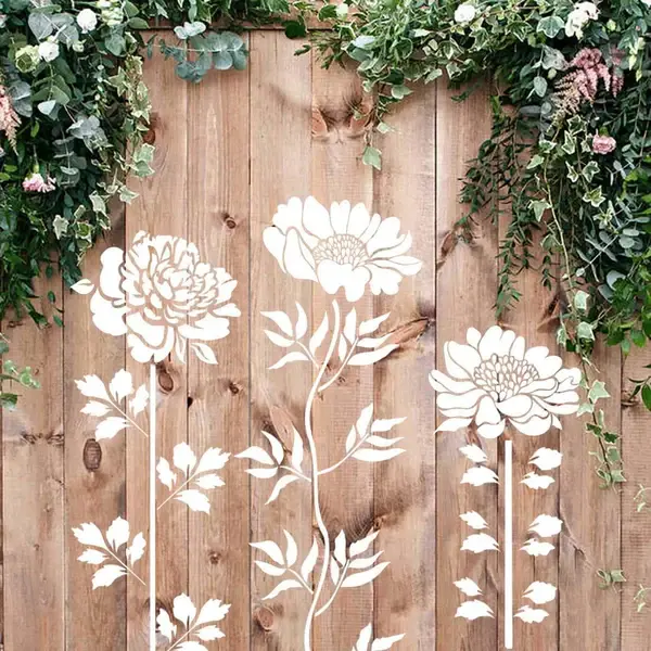 Blumen-Schablonen für Gartenzäune & Wände | 3 Motive kombinierbar für Blütenbordüren | Waschbar & wiederverwendbar | Für Acryl/Latex/Lasur