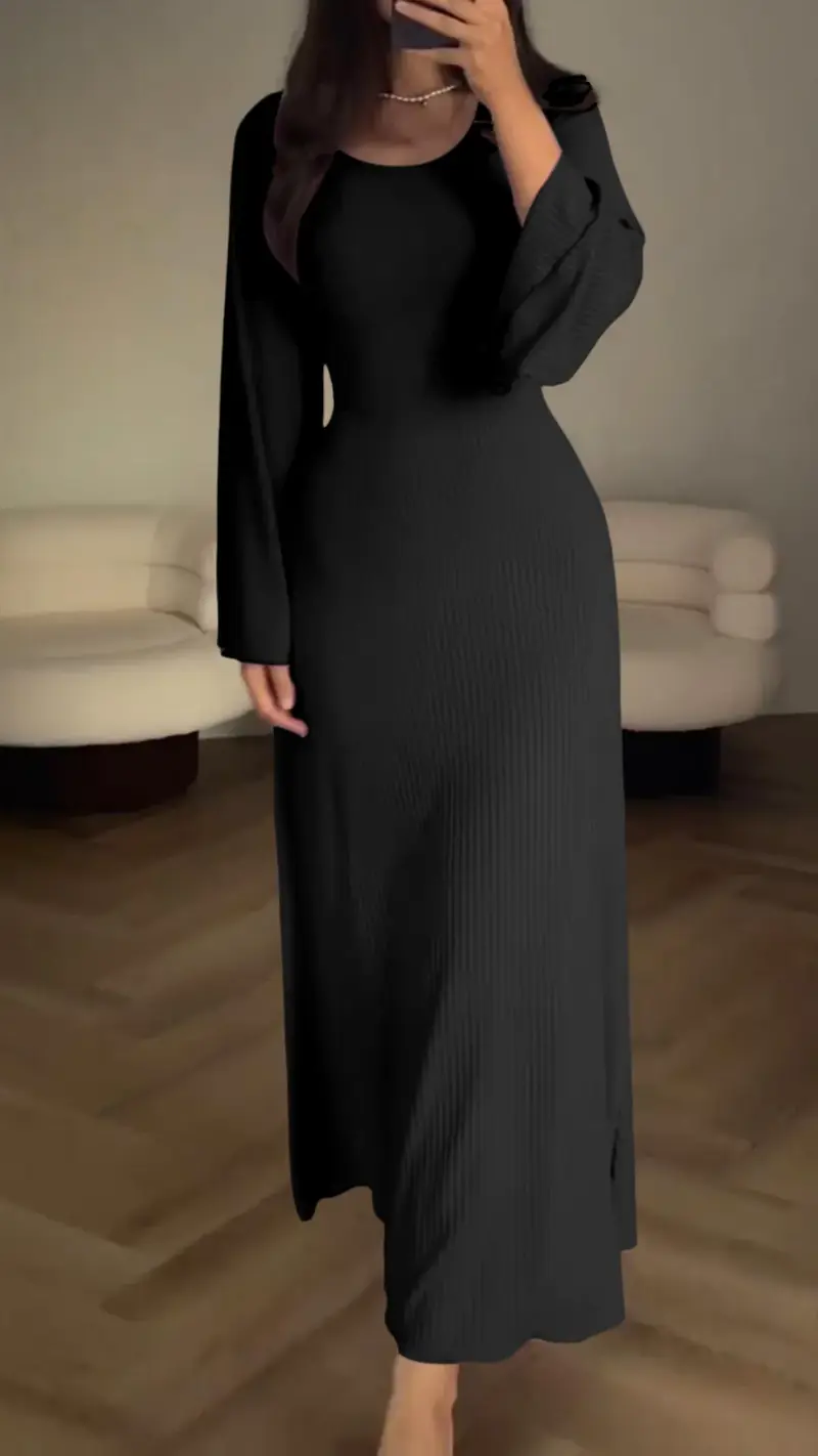 Bodycon-Maxikleid mit Korsett-Schnürung | Flatterärmel & ausgestellter Rock | figurbetont, bequem mit Stretch | S–L