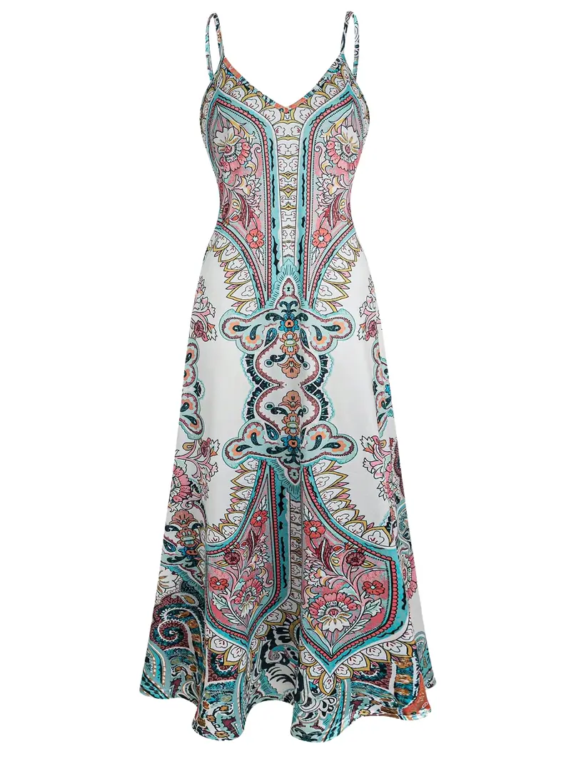 Boho Blumenkleid ärmellos für Damen | Locker fallend & luftig | Lebendige Lila-/Blau-/Rosa-Töne | Sommer, Urlaub & Strand