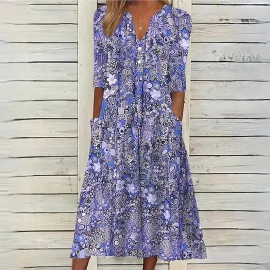 Boho Sommerkleid Damen Midi | Luftig & bequem für warme Tage | Fließender Schnitt, feminin & vielseitig | Strand bis Abend