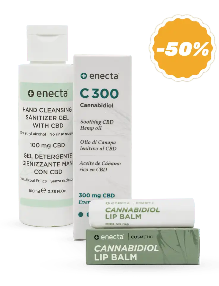 C300 Olio di CBD + igienizzante mani con CBD + Balsamo labbra al CBD