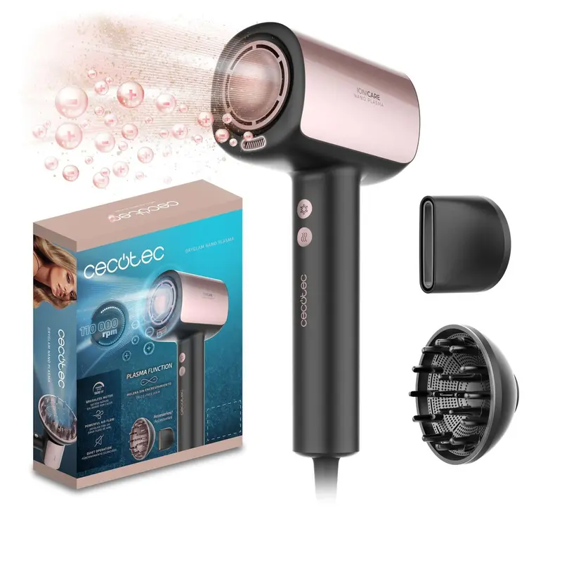 Cecotec Föhn DryGlam Nano Plasma 1600W Ionisator Stil Zwart Brushless