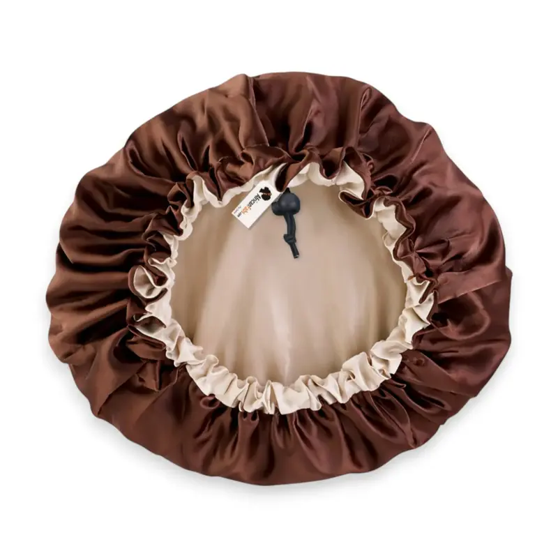 Chocolate Brown Satin Hair Bonnet Reversable