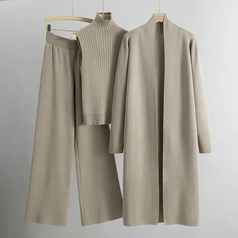 Damen 3-teiliges Set mit weiter Hose | Top & Cardigan mit elastischer Taille | Eleganter Alltagslook
