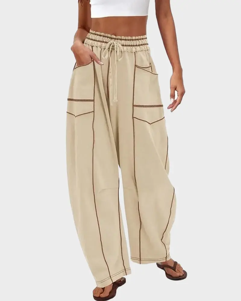 Damen Baggy Hose mit Patchwork-Design | Weite Y2K Hose mit Taschen | High Waist Streetwear Hose