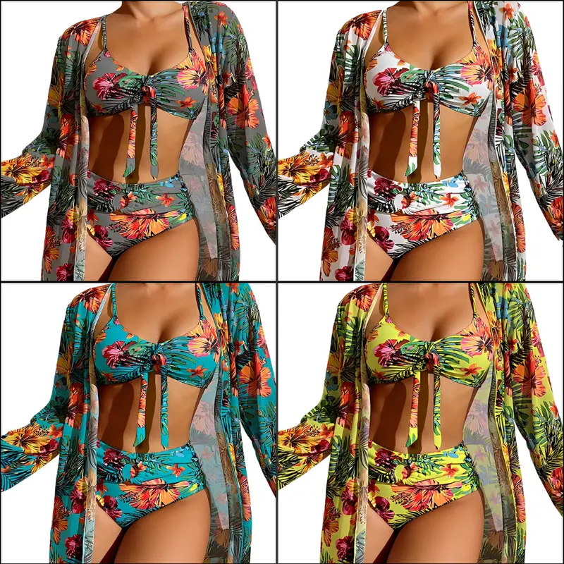 Damen Bikini Set | Blumendesign & stützende Passform | Abnehmbare Cups & schnell trocknend