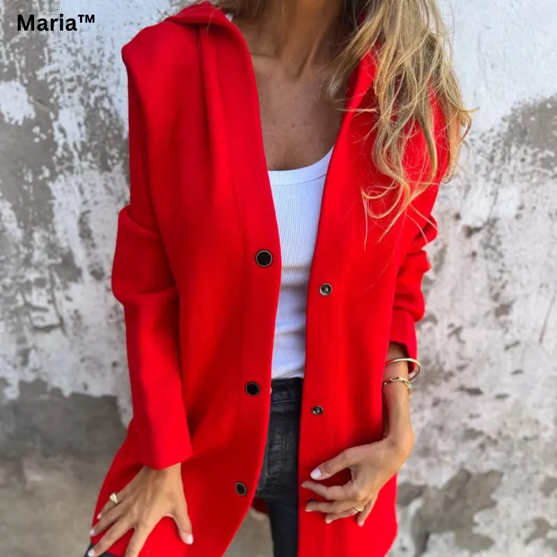 Damen Blazer mit Kapuze aus Baumwollmix | Einreihig & lässig | Schräge Taschen, Rückenriemen | Für Frühling, Herbst & Winter