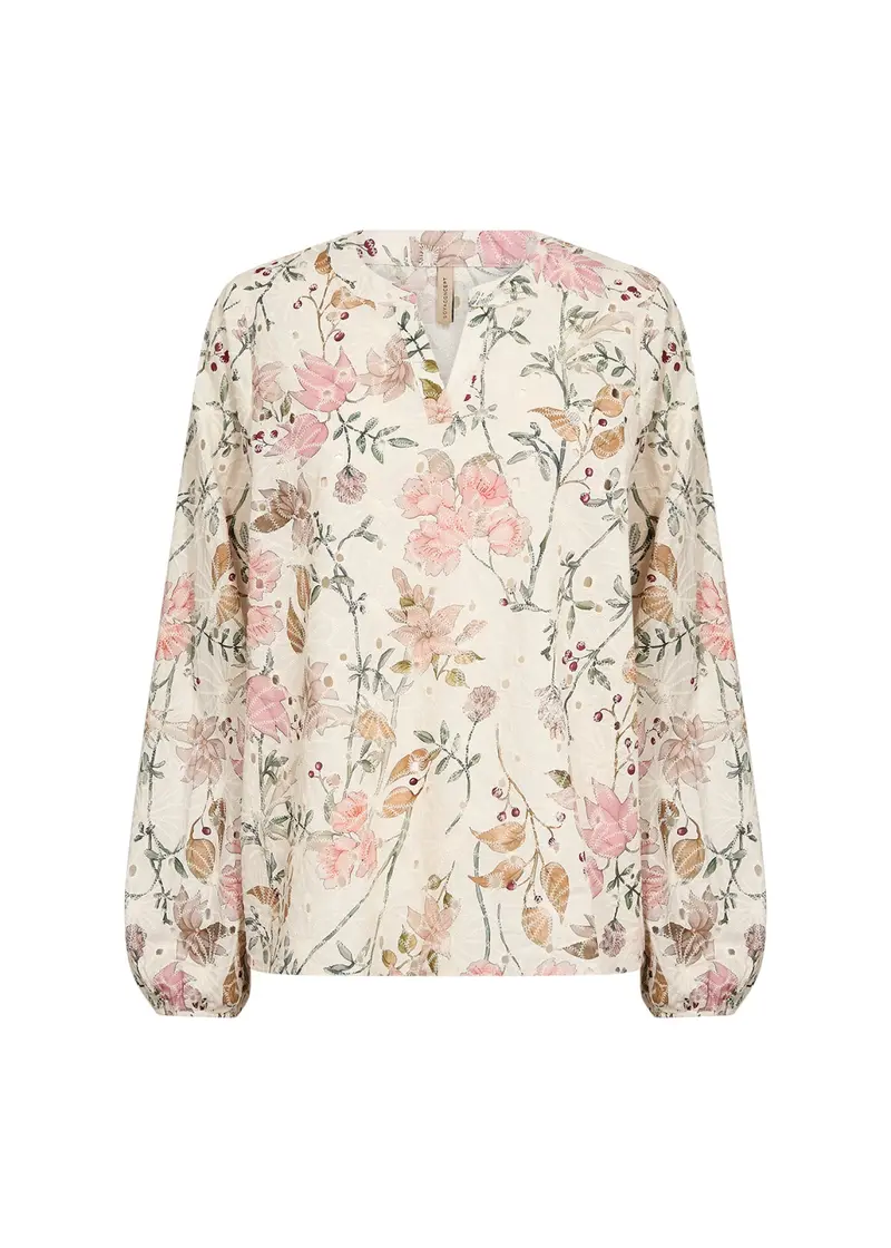 Damen Bluse | Bluse mit V-Ausschnitt, langen Ärmeln und floralem Muster