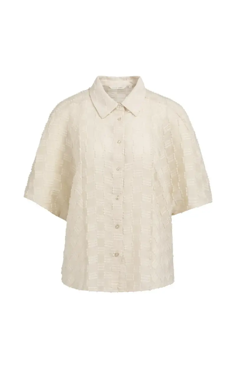 Damen Bluse | Jacquard-Bluse mit kurzen weiten Ärmeln, Kragen und lockerer Passform