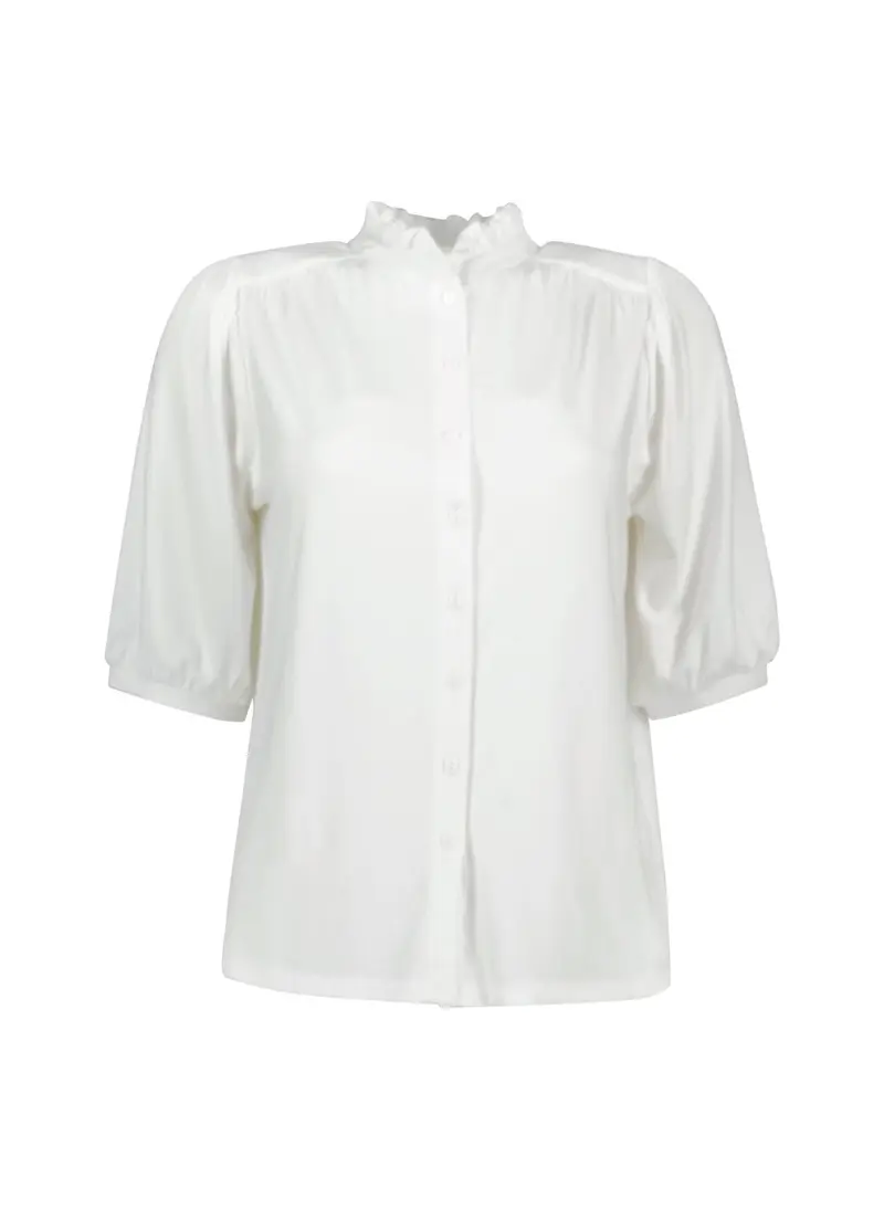 Damen Bluse | Kurzarm-Bluse mit Rüschenkragen und lockerer Passform aus Viskosejersey