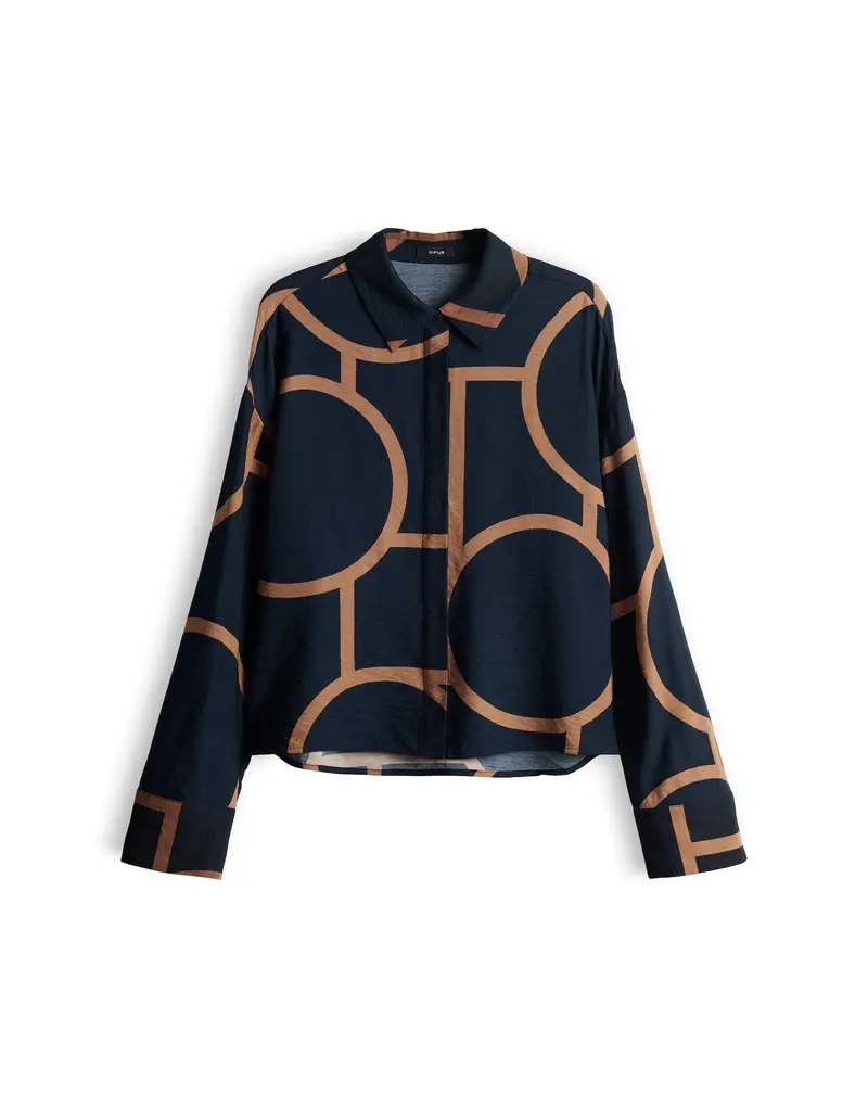 Damen Bluse | Loose-Fit-Bluse mit Hemdblusenkragen, langen Ärmeln und grafischem Muster