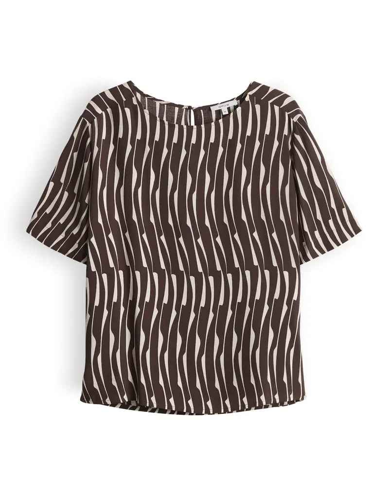 Damen Bluse | Loose-Fit-Bluse mit U-Boot-Ausschnitt, Kurzarm und grafischem Muster