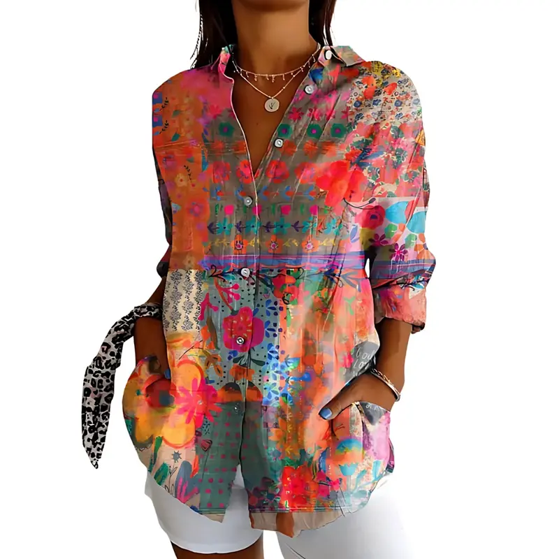 Damen Bluse mit Blumenprint | Fließender Schnitt & schmeichelnde Passform | Langarm, vielseitig kombinierbar (S–2XL)
