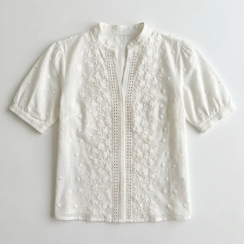 Damen Bluse mit Stickerei | Florale Details, Knopfleiste und atmungsaktiver Stoff für Alltag, Büro und Freizeit