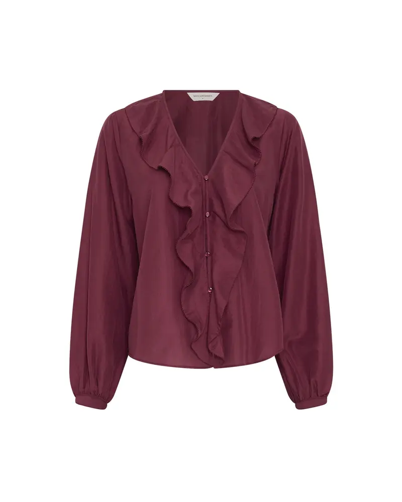 Damen Bluse | V-Ausschnitt mit Rüschendetails und langen Ärmeln | Normale Passform