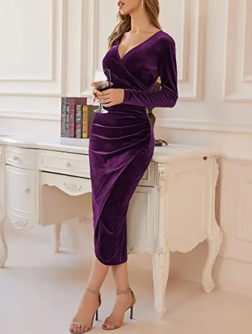 Damen Bodycon Midikleid mit langen Ärmeln | Figurbetontes Abendkleid mit weicher Struktur | Größen S-XL