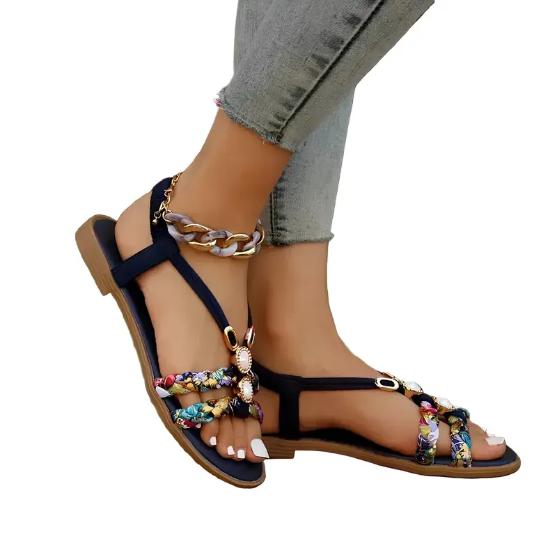 Damen Boho Sandalen mit Perlen | Bequeme Slip-On Sommerschuhe | Leichte Sohle & Luftiges Design | Größen 36–43