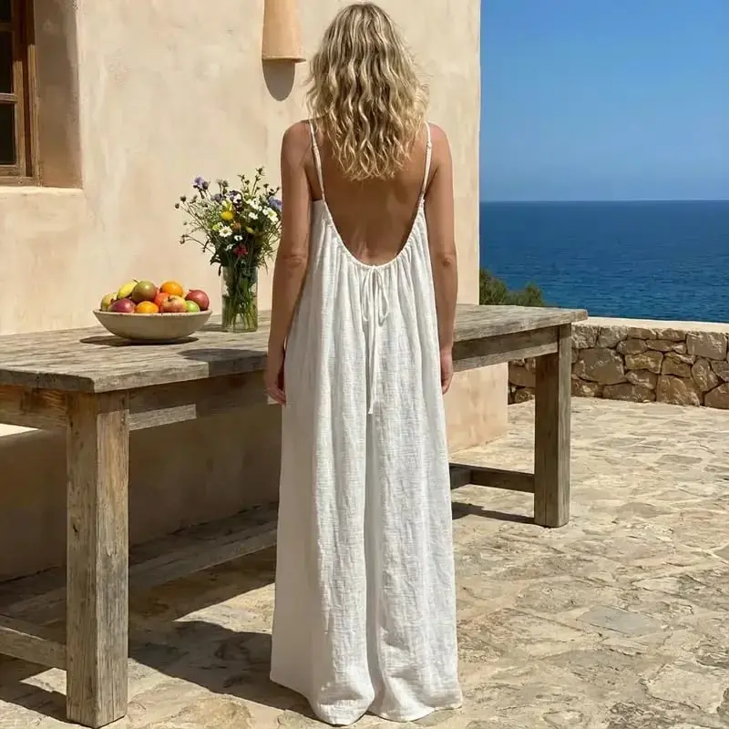 Damen-Cami-Kleid mit rückenfreiem Design aus Baumwollmix | Luftige Spaghettiträger & lockere Passform | Sommerkleid für Urlaub & Dates