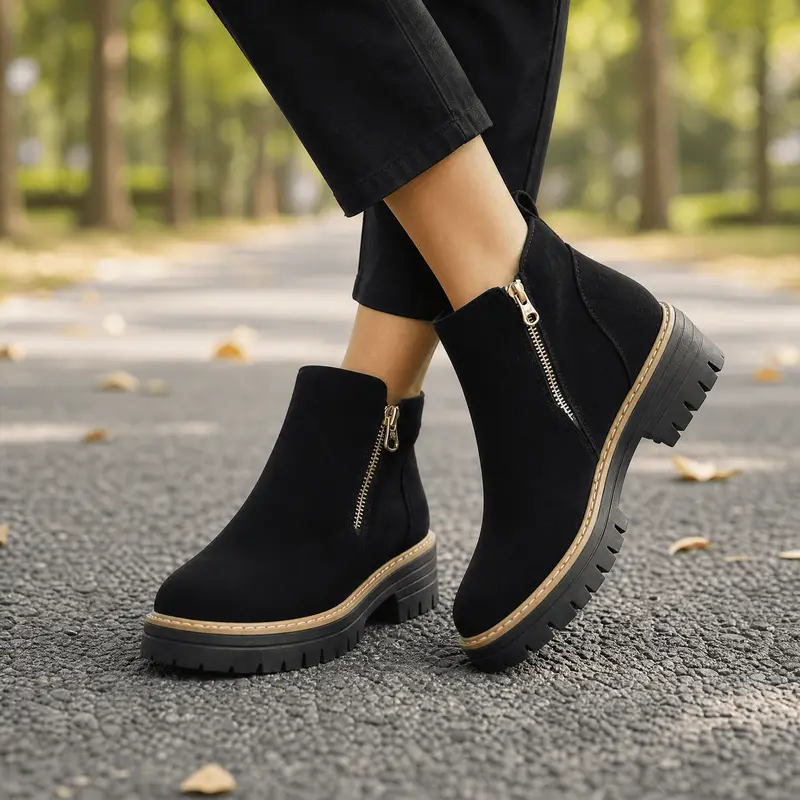 Damen Chelsea-Stiefeletten | Breite Zehenbox, seitlicher Reißverschluss und stabiler 4-cm-Blockabsatz