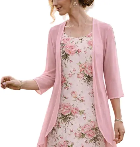 Damen Chiffon-Zweiteiler mit Cardigan | Luftiges Set aus Top & Cardigan | Elegantes Freizeit-Outfit