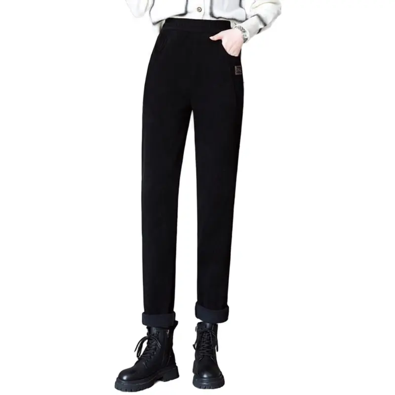 Damen Cordhose mit Fleecefutter | Hoch geschnittene Winterhose mit Taschen und leicht elastischer Passform