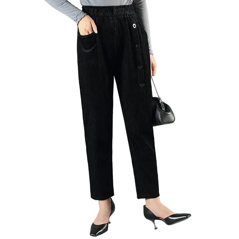 Damen Cordhose mit hoher Taille | Warme High-Waist-Hose mit weichem Fleecefutter und elastischem Bund für Herbst und Winter