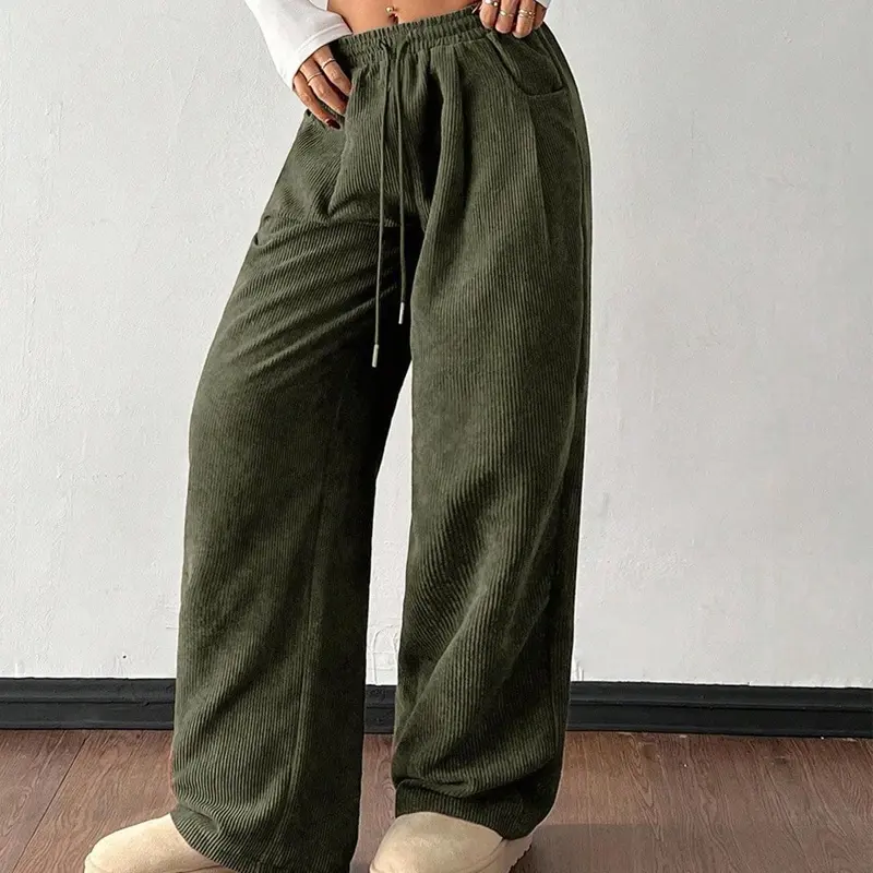 Damen Cordhose mit weitem Bein | Stretchhose mit verstellbarem Kordelzugbund und knitterarmem Finish für Alltag und Freizeit