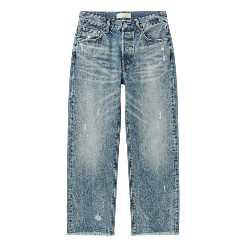 Damen Cropped Jeans | Retro-Jeans mit geradem Bein und Fransen